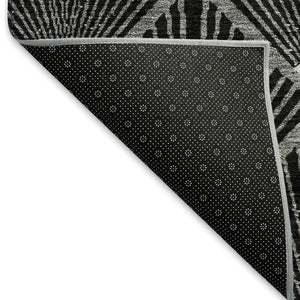 HomeRoots 9' X 12' Black And Ivory Abstract Geometric Washable Area Rug - Stylish, Durable, UV Protected Design 672664