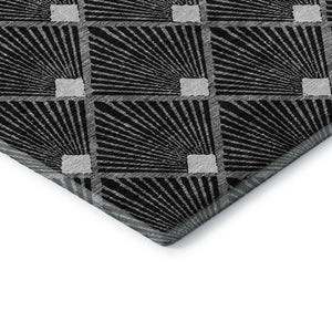 HomeRoots 9' X 12' Black And Ivory Abstract Geometric Washable Area Rug - Stylish, Durable, UV Protected Design 672664