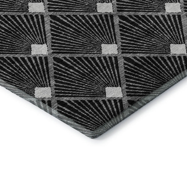 HomeRoots 9' X 12' Black And Ivory Abstract Geometric Washable Area Rug - Stylish, Durable, UV Protected Design 672664