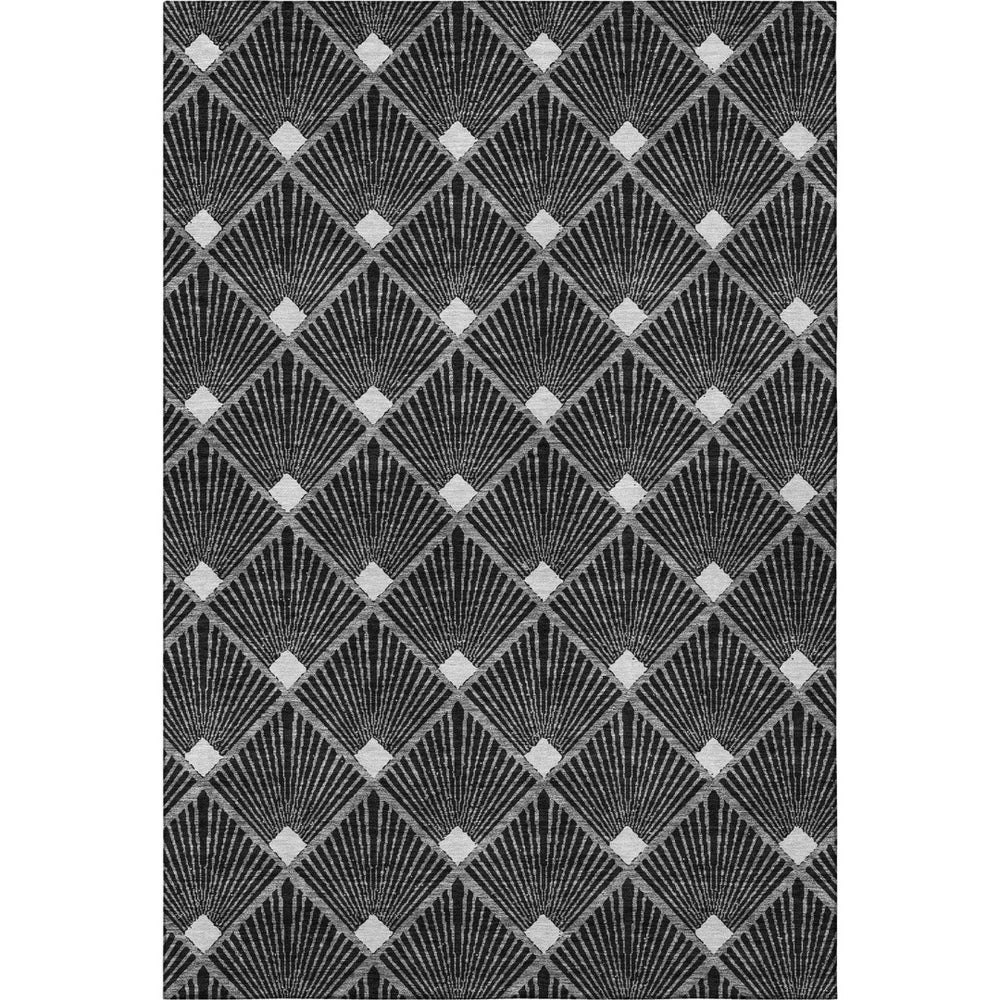 HomeRoots 10' X 14' Black And Ivory Abstract Geometric Area Rug - Durable, Washable, UV-Protected Design for Modern Homes 672665