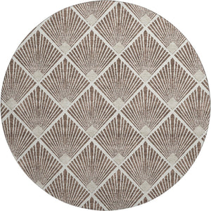 HomeRoots 8' Brown And Beige Abstract Geometric Round Rug – Washable, Durable, UV-Protected for All Spaces 672668