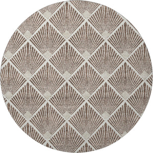 HomeRoots 8' Brown And Beige Abstract Geometric Round Rug – Washable, Durable, UV-Protected for All Spaces 672668