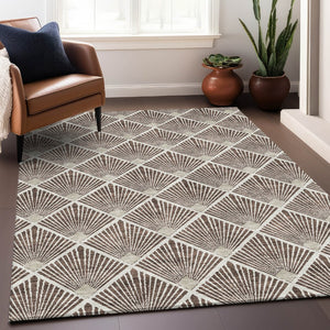 HomeRoots 8' X 10' Washable Brown & Beige Abstract Geometric Area Rug - Durable, UV-Protected, Stylish Decor 672669
