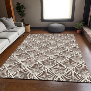 HomeRoots 8' X 10' Washable Brown & Beige Abstract Geometric Area Rug - Durable, UV-Protected, Stylish Decor 672669