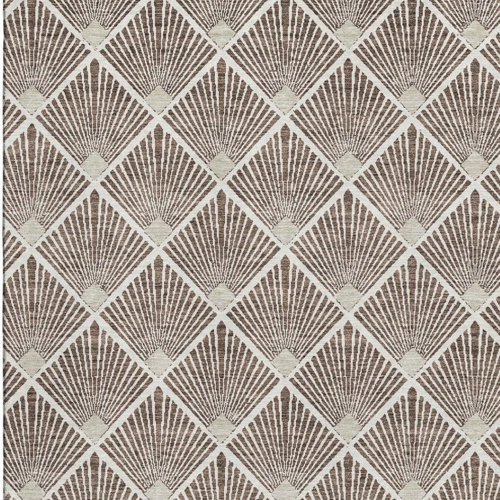 HomeRoots 8' X 10' Washable Brown & Beige Abstract Geometric Area Rug - Durable, UV-Protected, Stylish Decor 672669