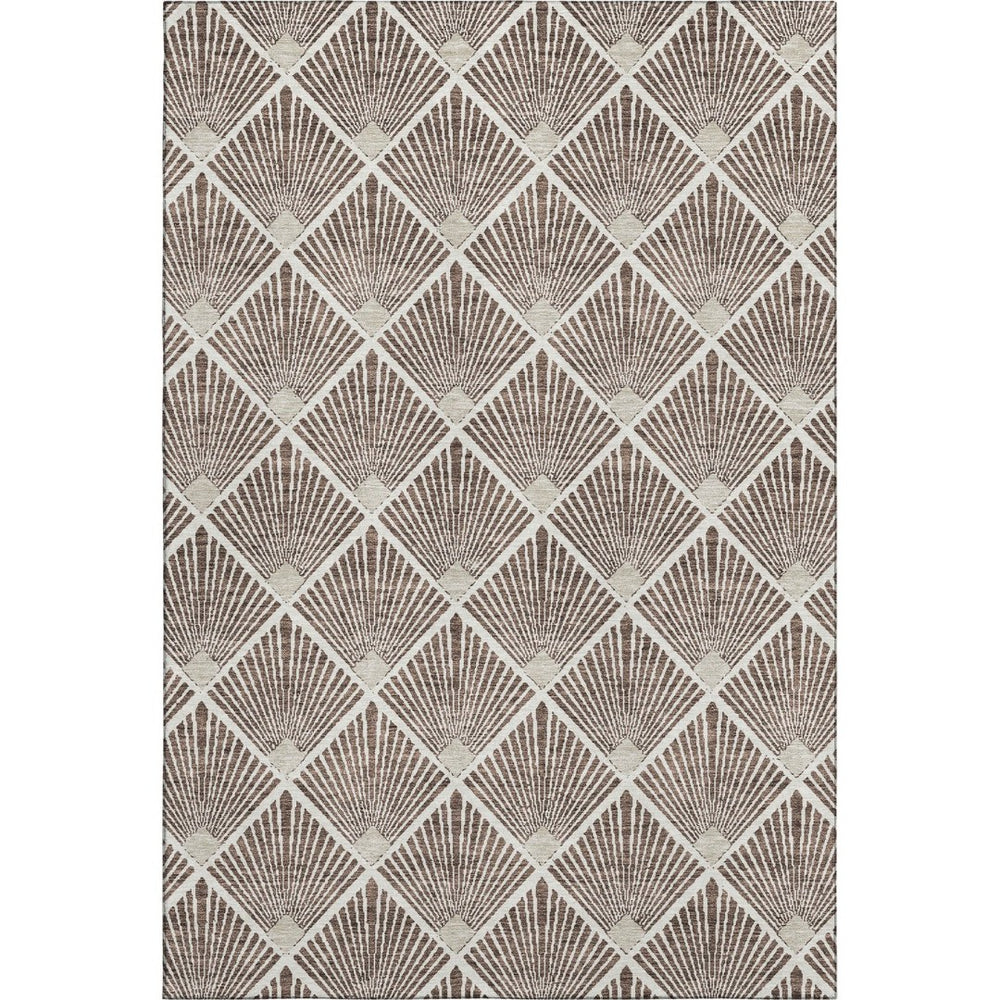 HomeRoots 9' X 12' Brown Beige Abstract Geometric Area Rug – Soft, Washable, UV-Protected for High-Traffic Spaces 672670