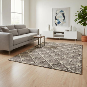 HomeRoots 5' X 8' Chocolate and Beige Geometric Area Rug – Durable, Stain-Resistant, UV-Protected for Homes 672673