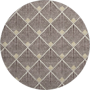 HomeRoots 8' Chocolate and Beige Round Rug - Stylish Geometric Design, Washable, UV Protected, and Pet-Friendly 672674