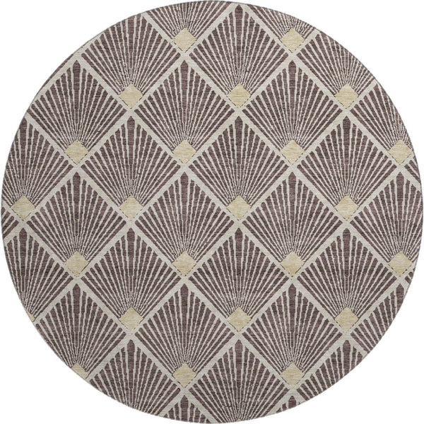 HomeRoots 8' Chocolate and Beige Round Rug - Stylish Geometric Design, Washable, UV Protected, and Pet-Friendly 672674