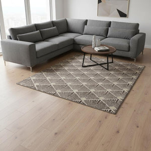 HomeRoots 8' X 10' Chocolate & Beige Abstract Geometric Area Rug - Durable, Washable, UV Protected for Homes 672675