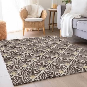HomeRoots 8' X 10' Chocolate & Beige Abstract Geometric Area Rug - Durable, Washable, UV Protected for Homes 672675