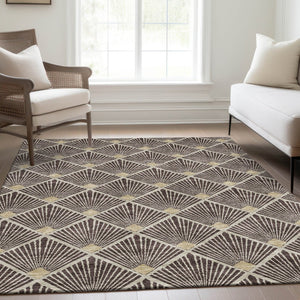HomeRoots 8' X 10' Chocolate & Beige Abstract Geometric Area Rug - Durable, Washable, UV Protected for Homes 672675