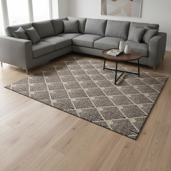 HomeRoots 9' X 12' Chocolate & Beige Abstract Geometric Rug – Stain Resistant, UV Protected, Easy Care Design 672676