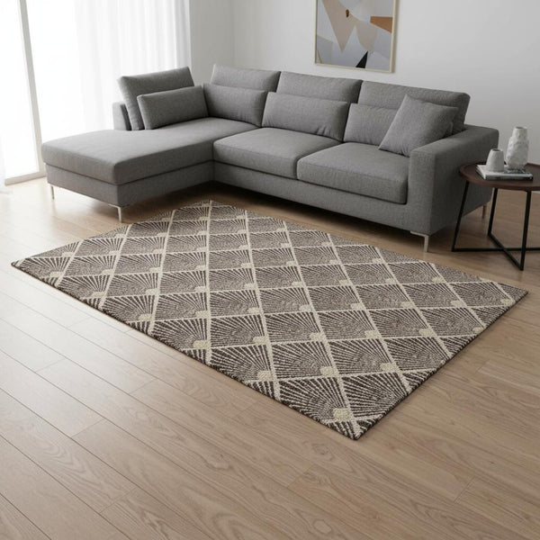 HomeRoots 10' Chocolate & Beige Abstract Geometric Washable Area Rug with UV Protection for Modern Spaces 672677