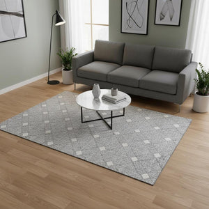 HomeRoots 5' X 8' Gray And Ivory Abstract Geometric Washable Area Rug - UV Protected, Easy Care & Stylish Decor 672679