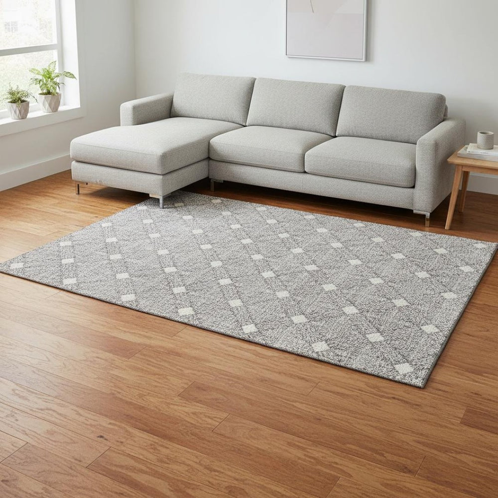 HomeRoots 8' X 10' Modern Gray & Ivory Abstract Geometric Area Rug – Washable, UV Protected, Stain-Resistant! 672681