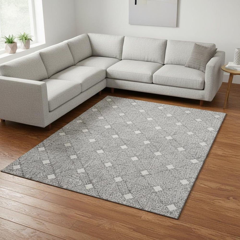 HomeRoots 9' X 12' Gray & Ivory Abstract Geometric Area Rug - Washable, UV-Protected, Durable for High-Traffic Homes 672682