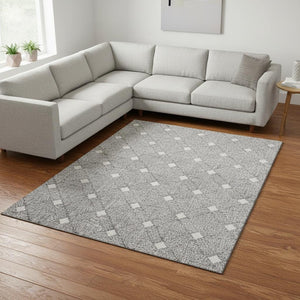 HomeRoots 9' X 12' Gray & Ivory Abstract Geometric Area Rug - Washable, UV-Protected, Durable for High-Traffic Homes 672682