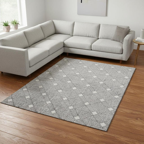 HomeRoots 9' X 12' Gray & Ivory Abstract Geometric Area Rug - Washable, UV-Protected, Durable for High-Traffic Homes 672682