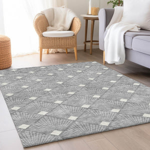 HomeRoots 9' X 12' Gray & Ivory Abstract Geometric Area Rug - Washable, UV-Protected, Durable for High-Traffic Homes 672682