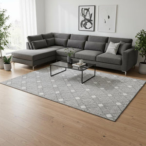 HomeRoots 10' X 14' Modern Gray and Ivory Abstract Geometric Area Rug - Washable, UV-Protected, Durable Design 672683