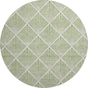 HomeRoots 8' Green And Ivory Abstract Geometric Round Rug - Washable, UV Protected, Durable, Pet Friendly Decor 672686