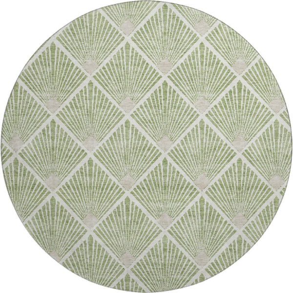 HomeRoots 8' Green And Ivory Abstract Geometric Round Rug - Washable, UV Protected, Durable, Pet Friendly Decor 672686