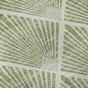 HomeRoots 8' Green And Ivory Abstract Geometric Round Rug - Washable, UV Protected, Durable, Pet Friendly Decor 672686