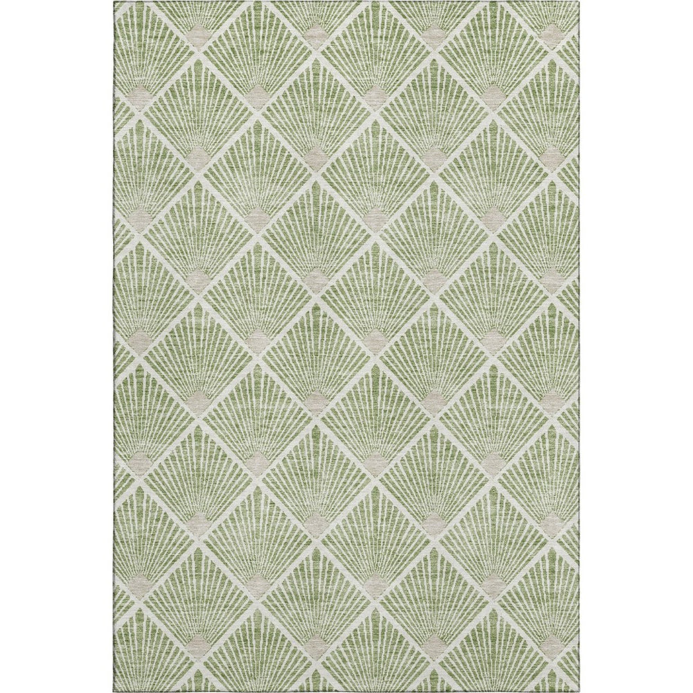 HomeRoots 8' X 10' Modern Green and Ivory Geometric Washable Area Rug with UV Protection for Busy Homes 672687