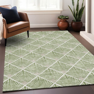 HomeRoots 10' Green and Ivory Abstract Geometric Washable Area Rug - UV Protected, Stain Resistant, Soft Feel 672689