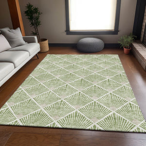 HomeRoots 10' Green and Ivory Abstract Geometric Washable Area Rug - UV Protected, Stain Resistant, Soft Feel 672689