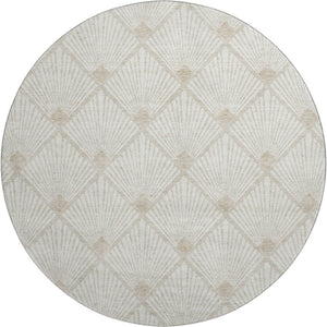 HomeRoots 8' Ivory and Beige Abstract Geometric Round Rug - Washable, UV-Protected, Durable for Busy Homes 672692