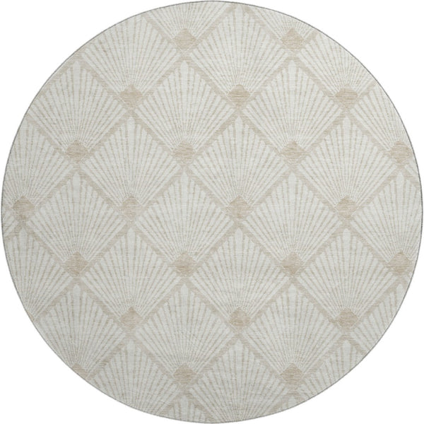 HomeRoots 8' Ivory and Beige Abstract Geometric Round Rug - Washable, UV-Protected, Durable for Busy Homes 672692