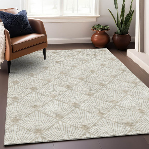 HomeRoots 9' X 12' Ivory and Beige Abstract Geometric Area Rug – Soft, Stain-Resistant, UV Protected for Homes 672694