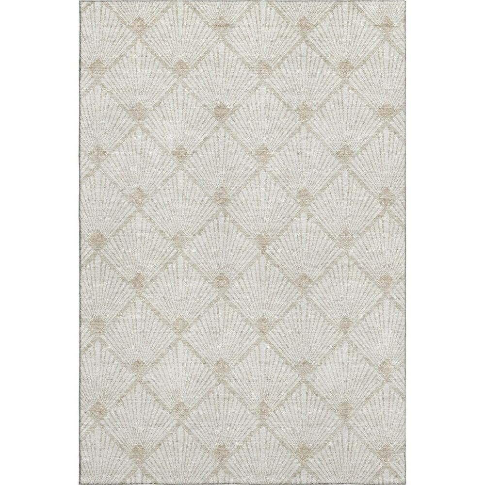 HomeRoots 10' X 14' Ivory and Beige Abstract Geometric Area Rug - Durable, Stain Resistant, UV Protected Design 672695