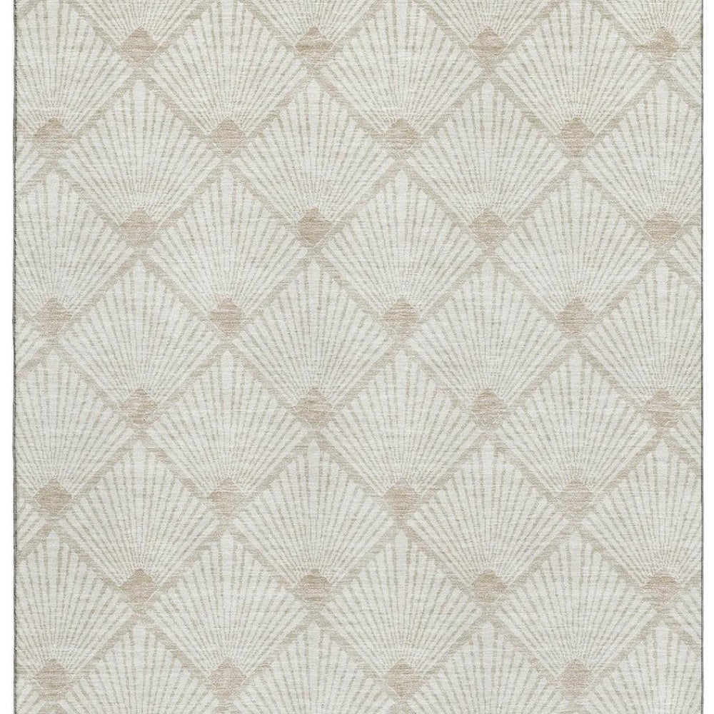 HomeRoots 10' X 14' Ivory and Beige Abstract Geometric Area Rug - Durable, Stain Resistant, UV Protected Design 672695