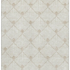HomeRoots 10' X 14' Ivory and Beige Abstract Geometric Area Rug - Durable, Stain Resistant, UV Protected Design 672695