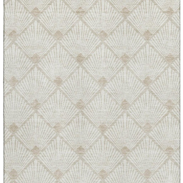 HomeRoots 10' X 14' Ivory and Beige Abstract Geometric Area Rug - Durable, Stain Resistant, UV Protected Design 672695