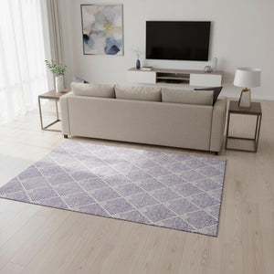 HomeRoots 5' X 8' Abstract Geometric Lavender & Ivory Area Rug – Washable, UV-Protected, Pet-Friendly Comfort 672697