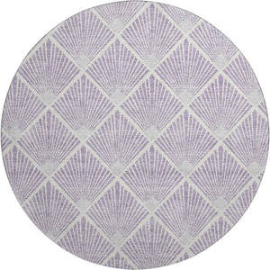 HomeRoots 8' Lavender and Ivory Abstract Geometric Round Rug - Washable, UV Protected, Durable for Family Spaces 672698
