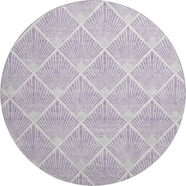 HomeRoots 8' Lavender and Ivory Abstract Geometric Round Rug - Washable, UV Protected, Durable for Family Spaces 672698