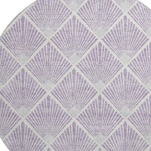 HomeRoots 8' Lavender and Ivory Abstract Geometric Round Rug - Washable, UV Protected, Durable for Family Spaces 672698