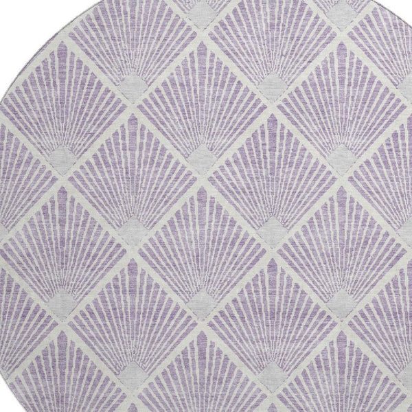 HomeRoots 8' Lavender and Ivory Abstract Geometric Round Rug - Washable, UV Protected, Durable for Family Spaces 672698