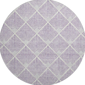 HomeRoots 8' Lavender and Ivory Abstract Geometric Round Rug - Washable, UV Protected, Durable for Family Spaces 672698