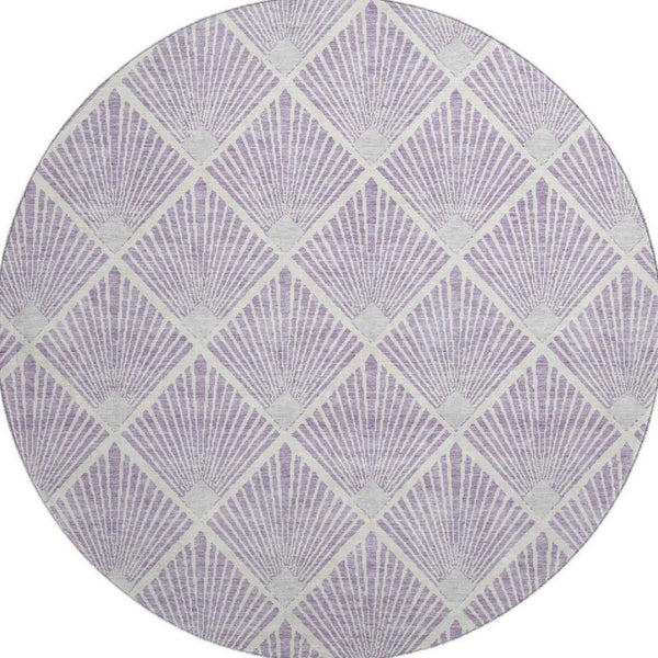 HomeRoots 8' Lavender and Ivory Abstract Geometric Round Rug - Washable, UV Protected, Durable for Family Spaces 672698