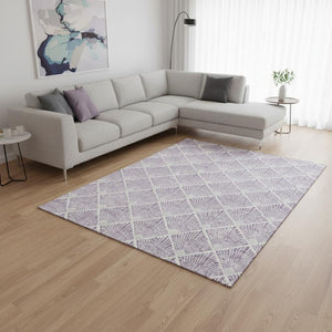 HomeRoots 8' X 10' Stylish Lavender & Ivory Geometric Washable Area Rug with UV Protection for Modern Homes 672699