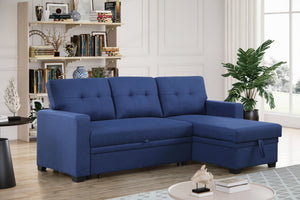 English Elm Convertible Upholstered Sectional Sofa with Pull-out Chaise Sleeper and Storage Blue B2730S00006