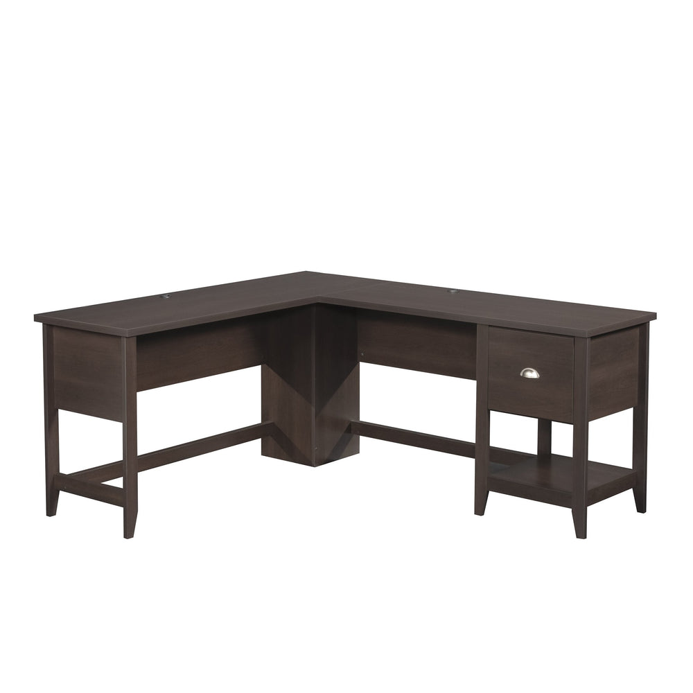 English Elm L-Shaped Desk In Elegant Brown Finish - Spacious Work Surface With Storage & Cable Management Solutions B356P367840