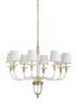 Wildwood Salon Crystal Chandelier With Antique Brass & White Silkette Shades, 8-Light Elegant Focal Fixture 67270