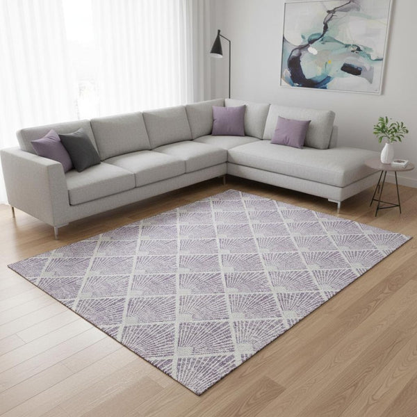HomeRoots 9' X 12' Stylish Lavender and Ivory Abstract Geometric Area Rug with UV Protection & Stain Resistance 672700